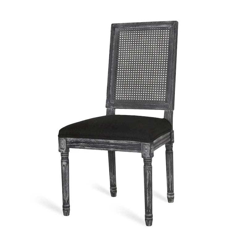Chaise de salle à manger tapissée en bois et cannage de style champêtre Regina (lot de 6)