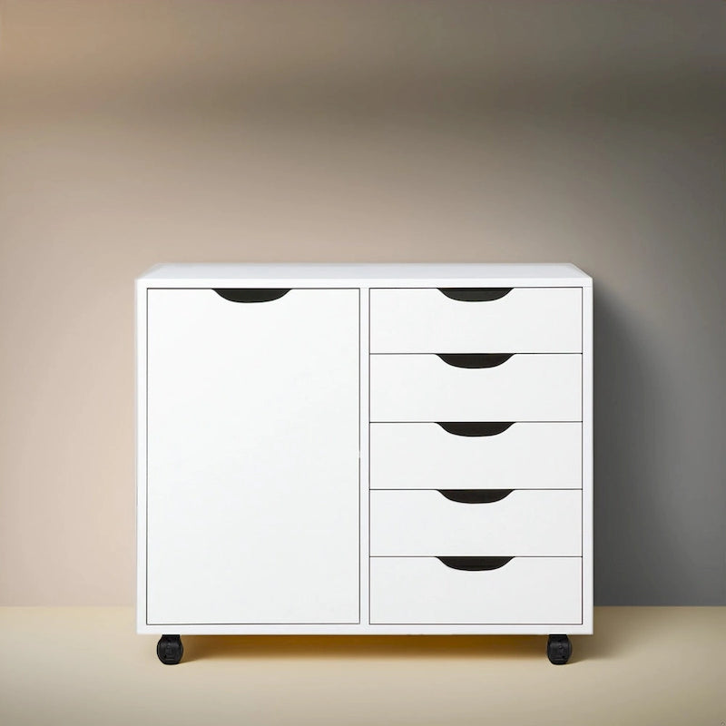 Meuble de rangement à 5 tiroirs en bois avec roulettes - Organisateur d'artisanat et tiroir de maquillage pour placard et chambre à coucher
