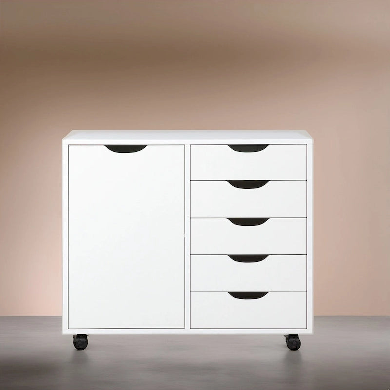Meuble de rangement à 5 tiroirs en bois avec roulettes - Organisateur d'artisanat et tiroir de maquillage pour placard et chambre à coucher