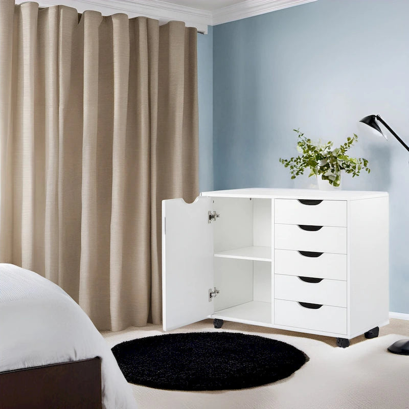 Meuble de rangement à 5 tiroirs en bois avec roulettes - Organisateur d'artisanat et tiroir de maquillage pour placard et chambre à coucher