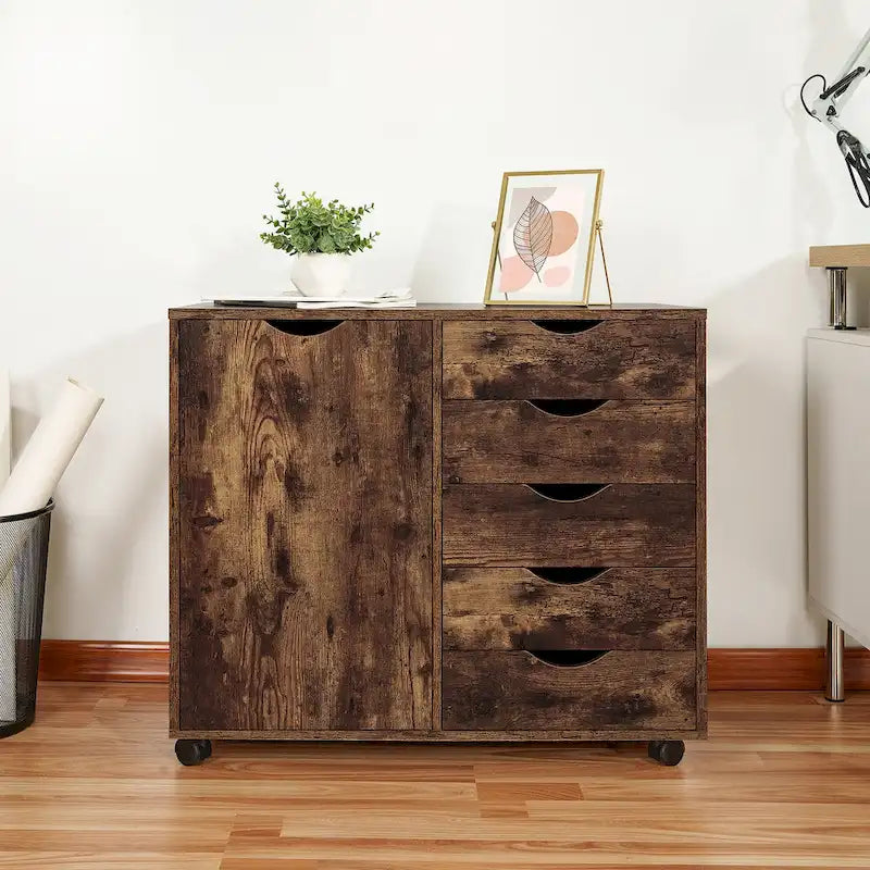 Meuble de rangement à 5 tiroirs en bois avec roulettes - Organisateur d'artisanat et tiroir de maquillage pour placard et chambre à coucher