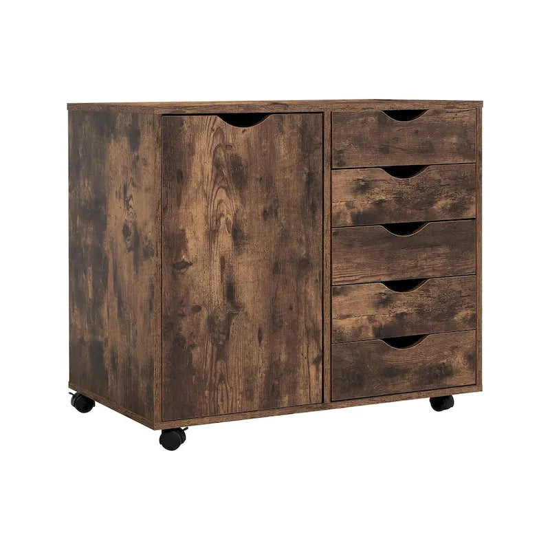 Meuble de rangement à 5 tiroirs en bois avec roulettes - Organisateur d'artisanat et tiroir de maquillage pour placard et chambre à coucher