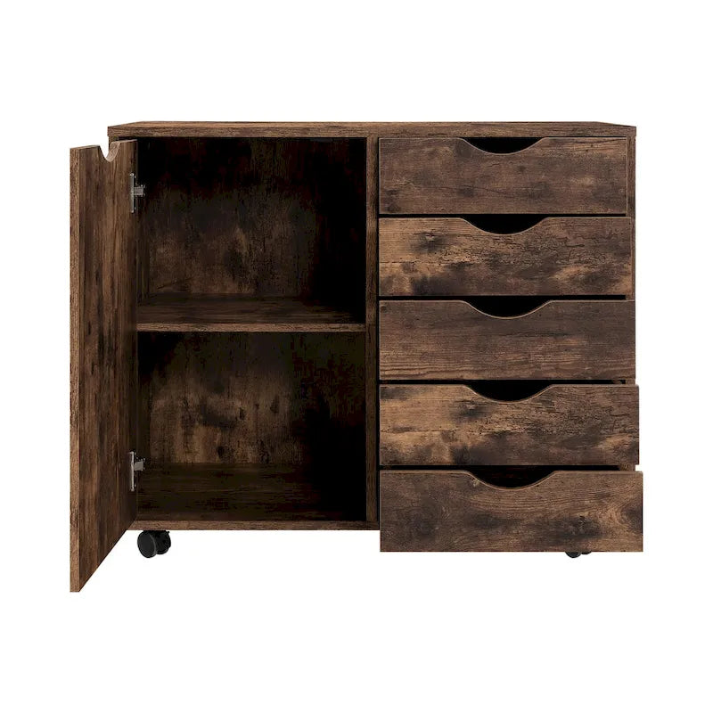 Meuble de rangement à 5 tiroirs en bois avec roulettes - Organisateur d'artisanat et tiroir de maquillage pour placard et chambre à coucher