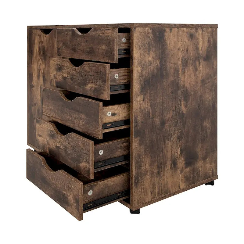 Meuble de rangement à 5 tiroirs en bois avec roulettes - Organisateur d'artisanat et tiroir de maquillage pour placard et chambre à coucher