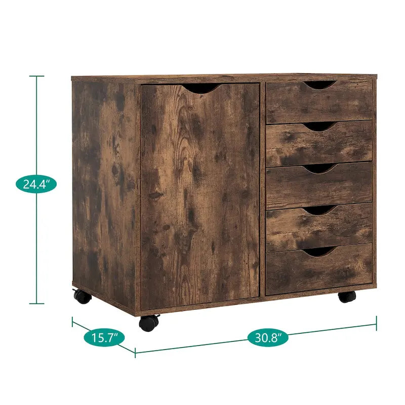 Meuble de rangement à 5 tiroirs en bois avec roulettes - Organisateur d'artisanat et tiroir de maquillage pour placard et chambre à coucher