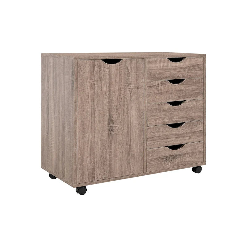 Meuble de rangement à 5 tiroirs en bois avec roulettes - Organisateur d'artisanat et tiroir de maquillage pour placard et chambre à coucher