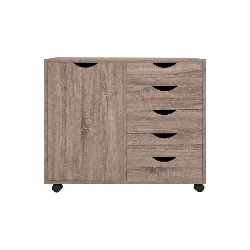 Meuble de rangement à 5 tiroirs en bois avec roulettes - Organisateur d'artisanat et tiroir de maquillage pour placard et chambre à coucher