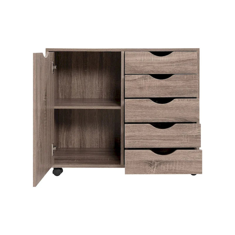 Meuble de rangement à 5 tiroirs en bois avec roulettes - Organisateur d'artisanat et tiroir de maquillage pour placard et chambre à coucher
