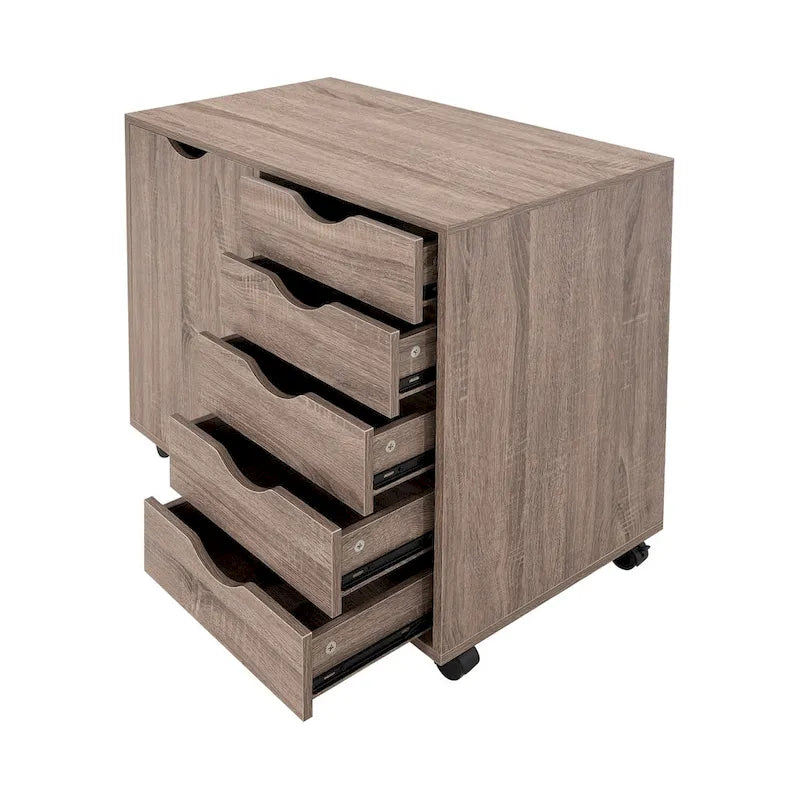 Meuble de rangement à 5 tiroirs en bois avec roulettes - Organisateur d'artisanat et tiroir de maquillage pour placard et chambre à coucher