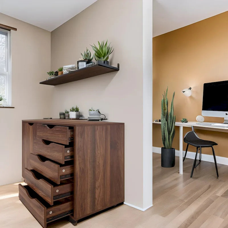 Meuble de rangement à 5 tiroirs en bois avec roulettes - Organisateur d'artisanat et tiroir de maquillage pour placard et chambre à coucher