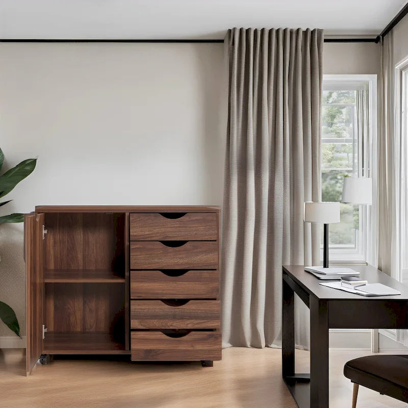Meuble de rangement à 5 tiroirs en bois avec roulettes - Organisateur d'artisanat et tiroir de maquillage pour placard et chambre à coucher