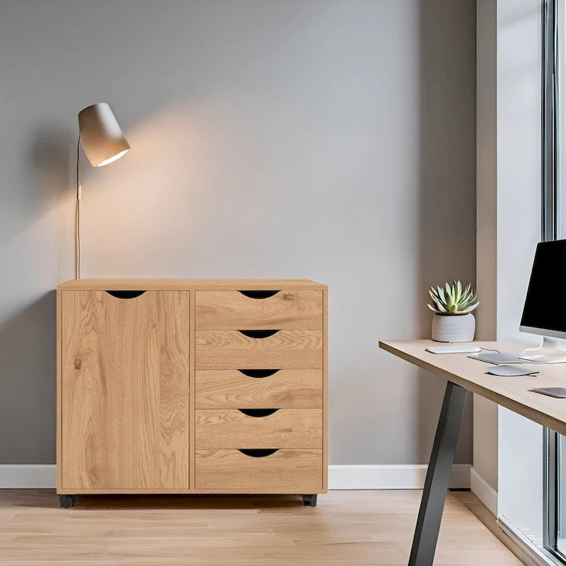 Meuble de rangement à 5 tiroirs en bois avec roulettes - Organisateur d'artisanat et tiroir de maquillage pour placard et chambre à coucher