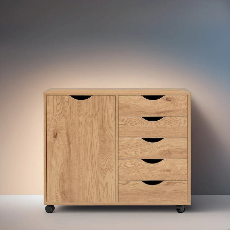 Meuble de rangement à 5 tiroirs en bois avec roulettes - Organisateur d'artisanat et tiroir de maquillage pour placard et chambre à coucher