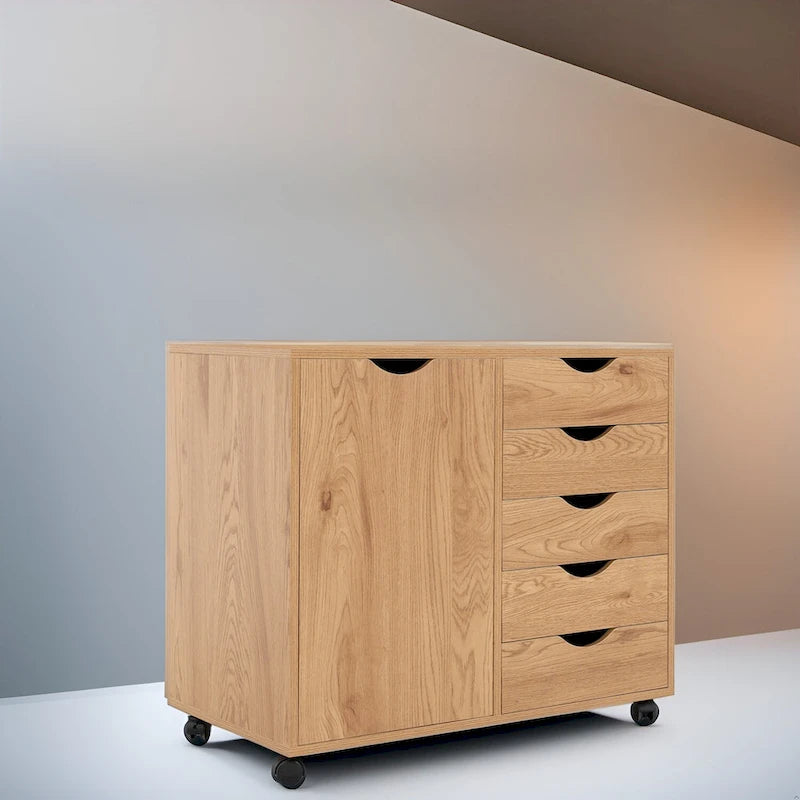 Meuble de rangement à 5 tiroirs en bois avec roulettes - Organisateur d'artisanat et tiroir de maquillage pour placard et chambre à coucher