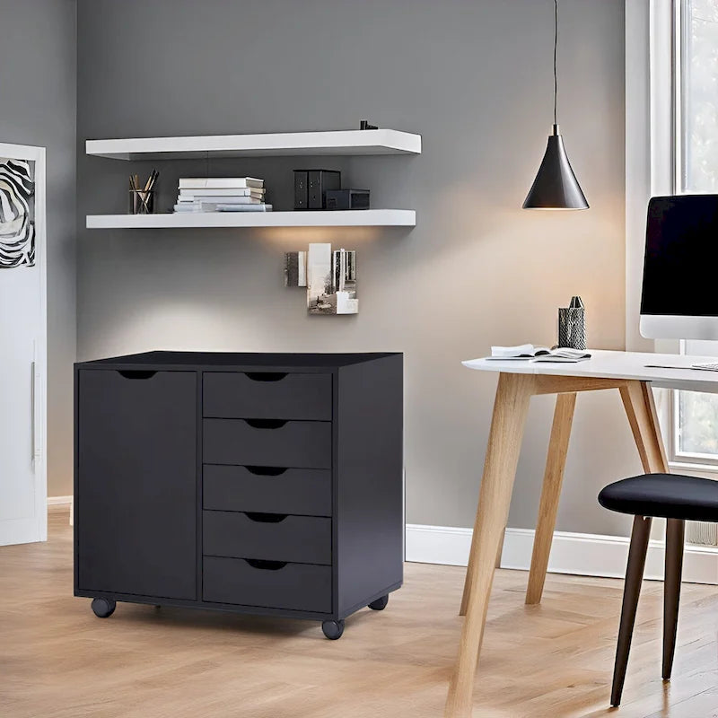 Meuble de rangement à 5 tiroirs en bois avec roulettes - Organisateur d'artisanat et tiroir de maquillage pour placard et chambre à coucher