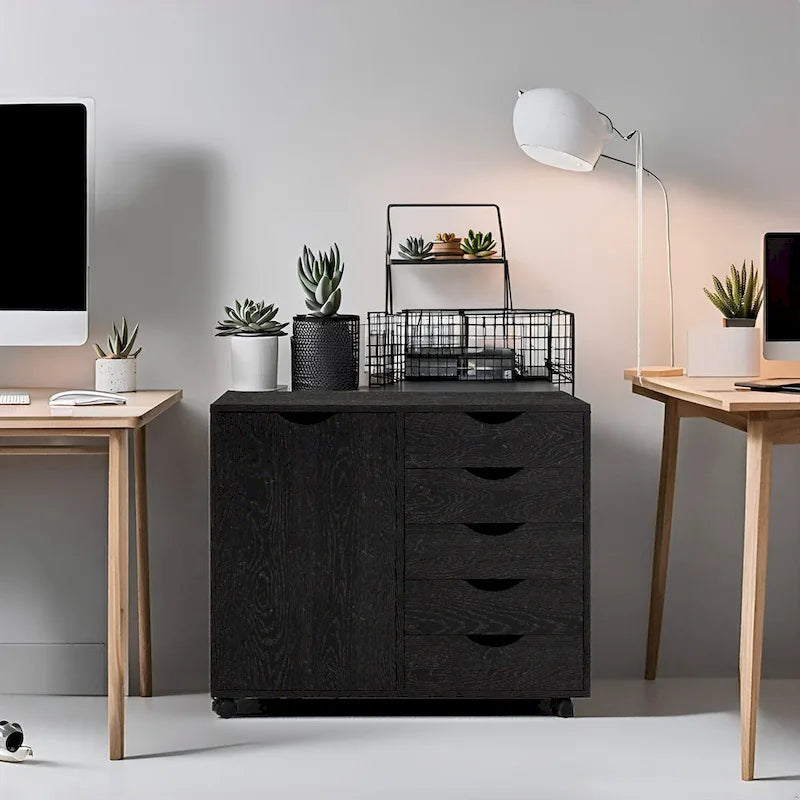 Meuble de rangement à 5 tiroirs en bois avec roulettes - Organisateur d'artisanat et tiroir de maquillage pour placard et chambre à coucher