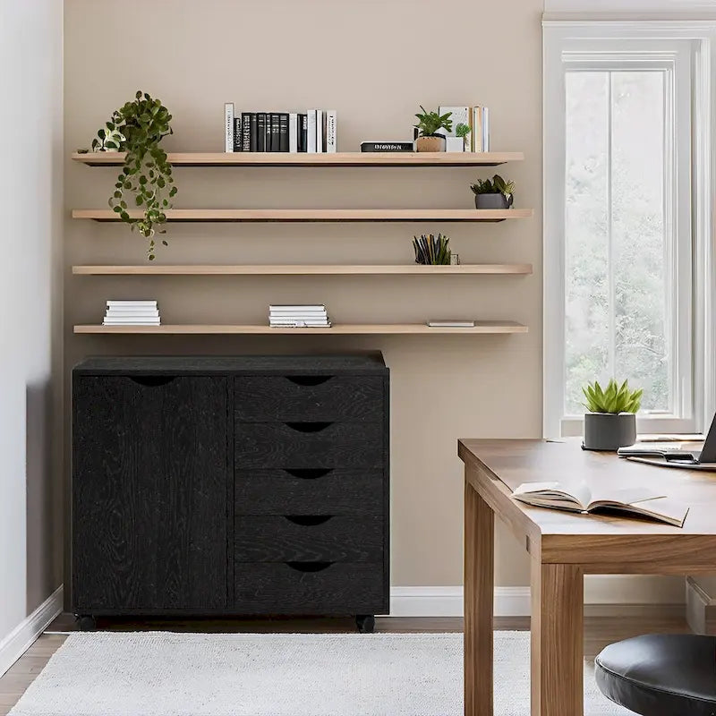 Meuble de rangement à 5 tiroirs en bois avec roulettes - Organisateur d'artisanat et tiroir de maquillage pour placard et chambre à coucher