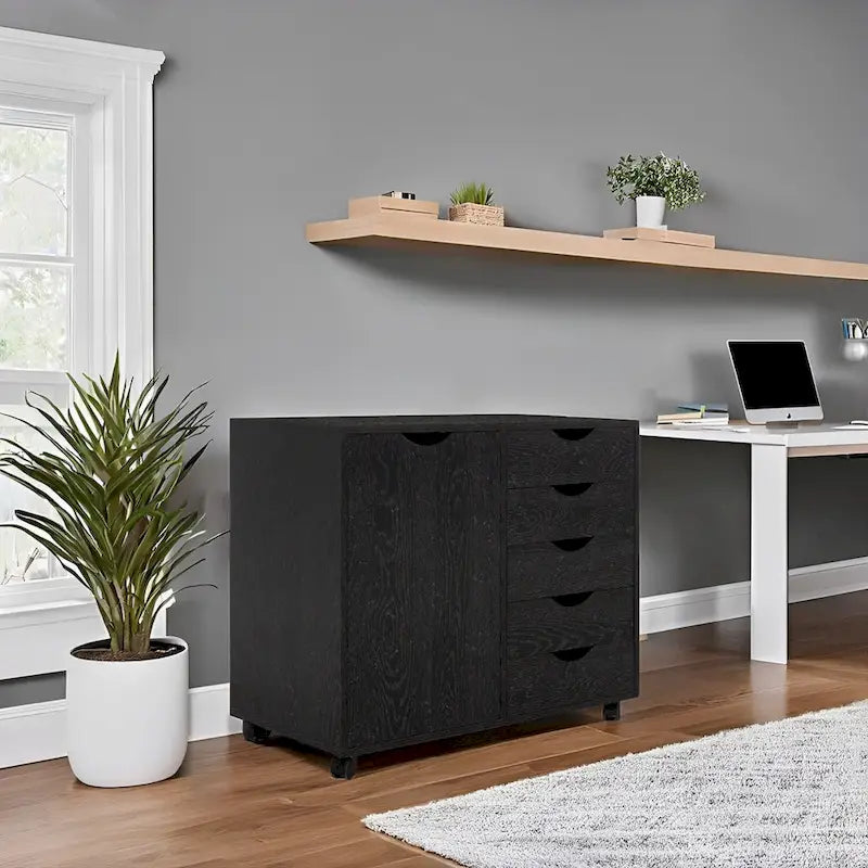 Meuble de rangement à 5 tiroirs en bois avec roulettes - Organisateur d'artisanat et tiroir de maquillage pour placard et chambre à coucher