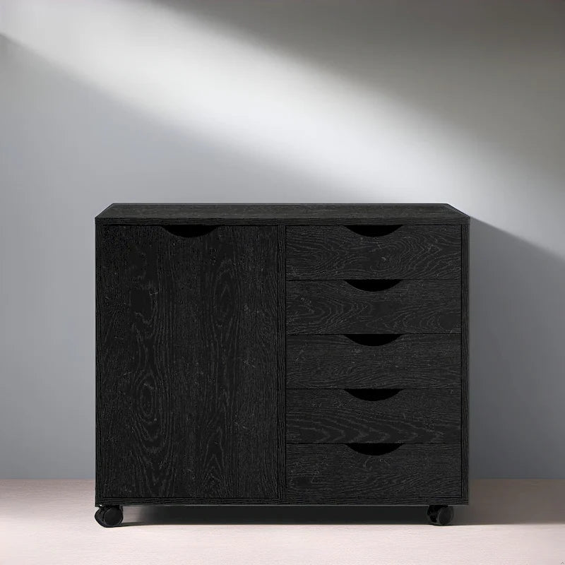 Meuble de rangement à 5 tiroirs en bois avec roulettes - Organisateur d'artisanat et tiroir de maquillage pour placard et chambre à coucher