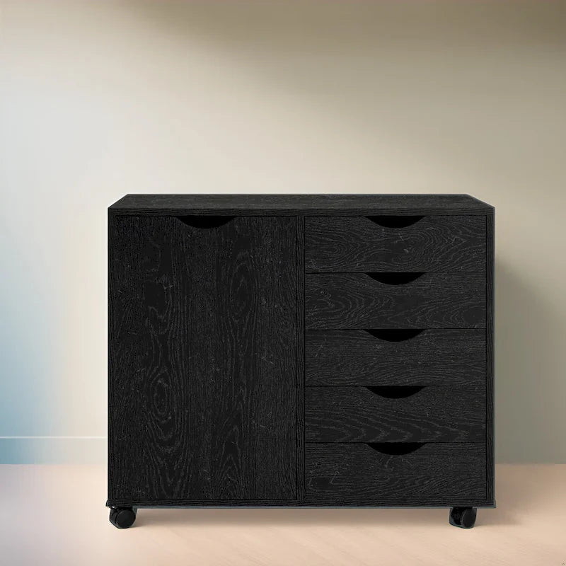 Meuble de rangement à 5 tiroirs en bois avec roulettes - Organisateur d'artisanat et tiroir de maquillage pour placard et chambre à coucher