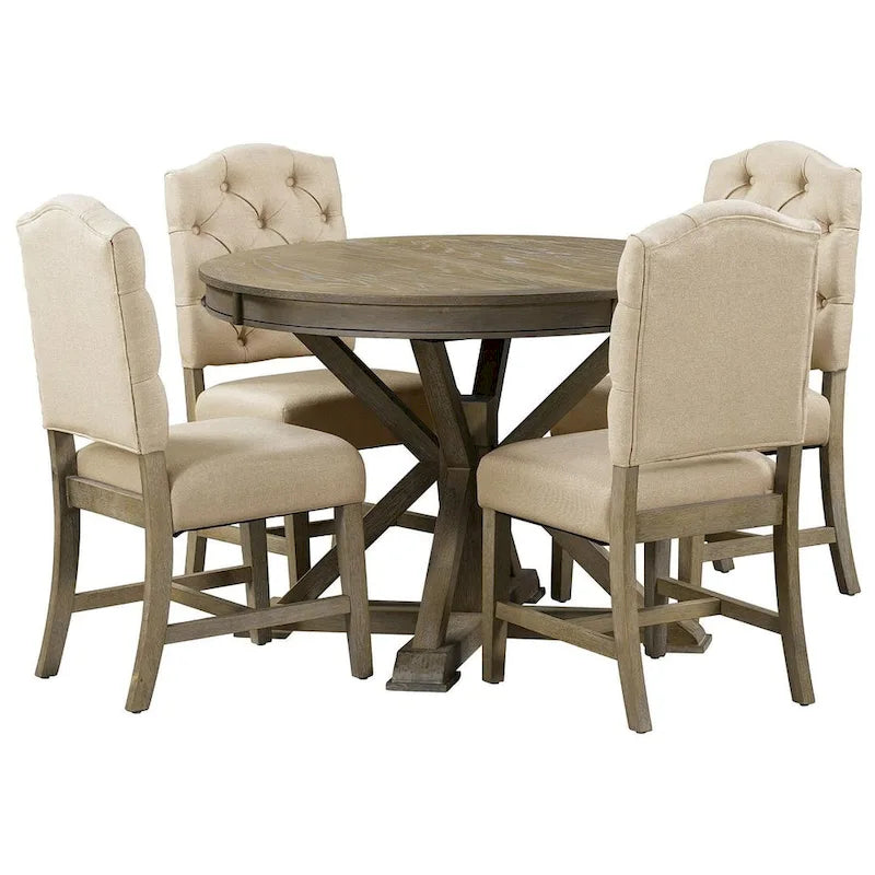 Ensemble de salle à manger extensible en bois avec abattants ronds et 4 chaises rembourrées