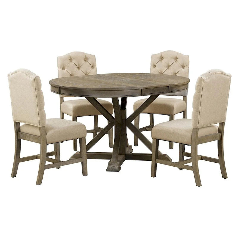 Ensemble de salle à manger extensible en bois avec abattants ronds et 4 chaises rembourrées