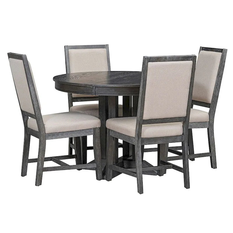 Ensemble de salle à manger extensible en bois avec abattants ronds et 4 chaises rembourrées