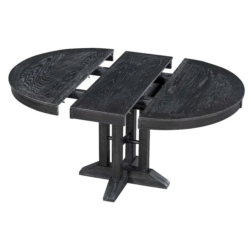 Ensemble de salle à manger extensible en bois avec abattants ronds et 4 chaises rembourrées