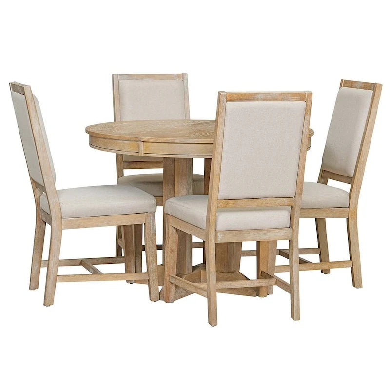 Ensemble de salle à manger extensible en bois avec abattants ronds et 4 chaises rembourrées