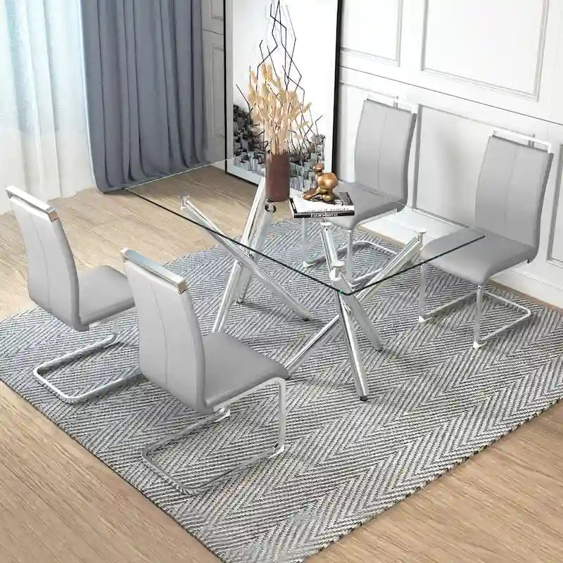 Lot de 4 chaises de salle à manger modernes, chaises d'appoint à dossier haut avec pieds en métal chromé en forme de C