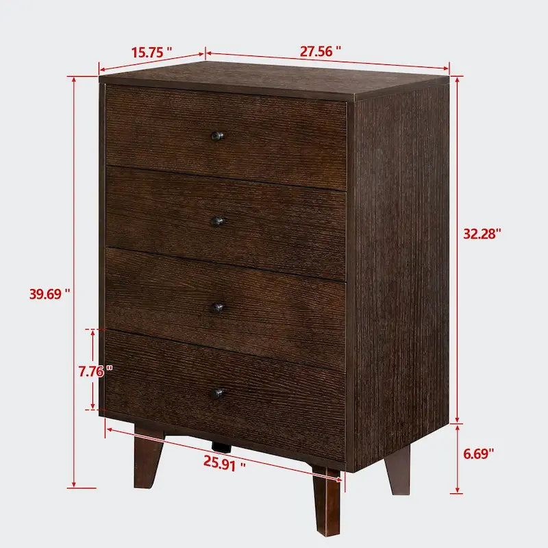 Commode à 4 tiroirs avec poignée ronde rétro