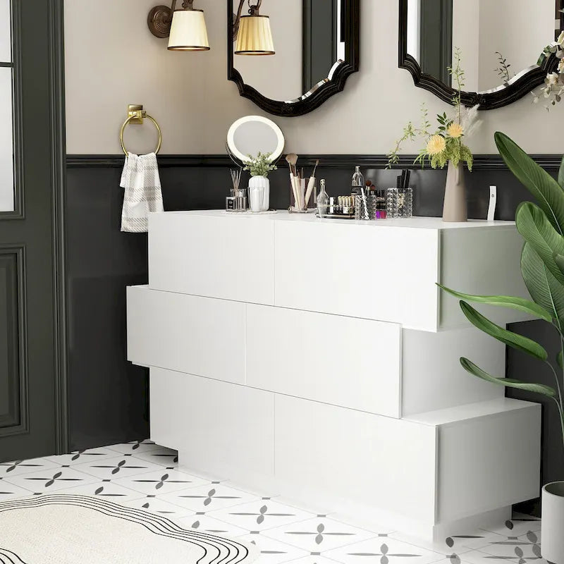 Commode à 6 tiroirs, chambre à coucher, moderne, bois laqué brillant, rangement pour placard