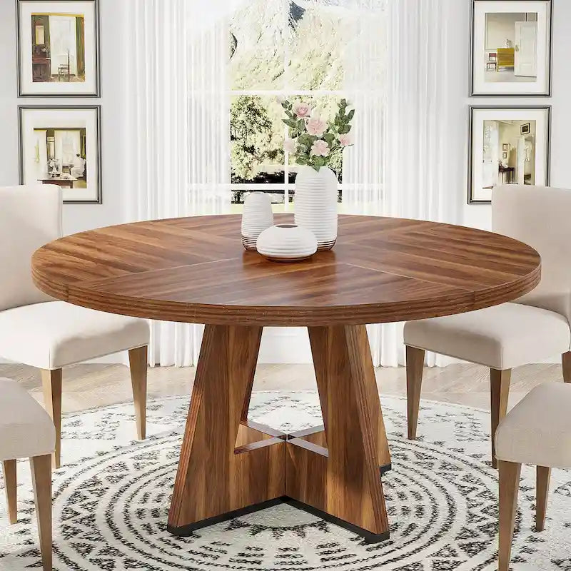 Table à manger ronde pour 4 personnes, table de cuisine de ferme de 119 cm