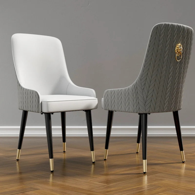 Ensemble de 2 chaises de salle à manger luxueuses rembourrées en cuir microfibre avec anneau de traction tête de lion