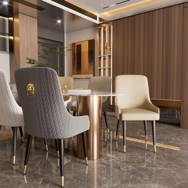 Ensemble de 2 chaises de salle à manger luxueuses rembourrées en cuir microfibre avec anneau de traction tête de lion