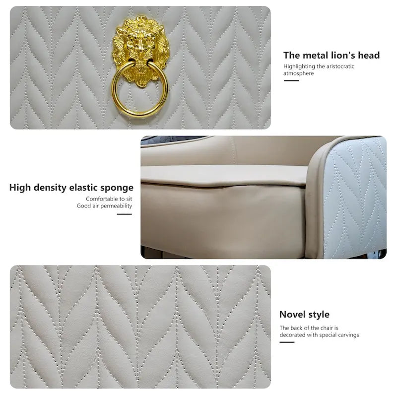 Ensemble de 2 chaises de salle à manger luxueuses rembourrées en cuir microfibre avec anneau de traction tête de lion