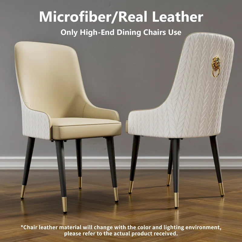 Ensemble de 2 chaises de salle à manger luxueuses rembourrées en cuir microfibre avec anneau de traction tête de lion