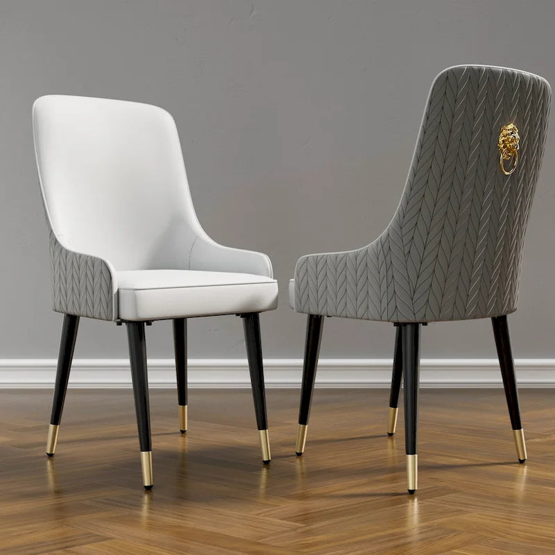 Ensemble de 2 chaises de salle à manger luxueuses rembourrées en cuir microfibre avec anneau de traction tête de lion