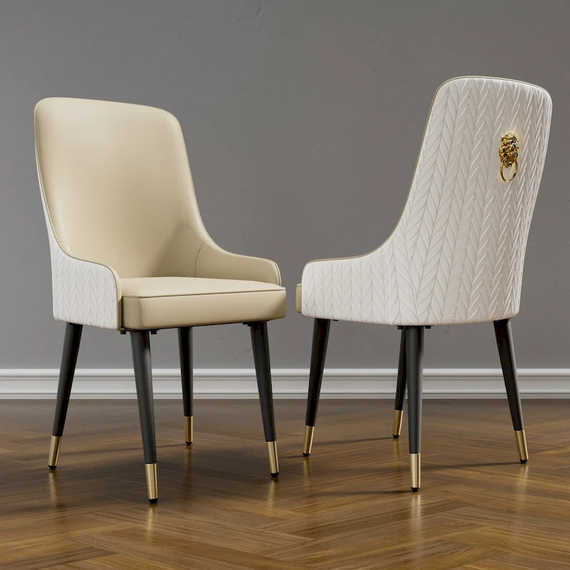 Ensemble de 2 chaises de salle à manger luxueuses rembourrées en cuir microfibre avec anneau de traction tête de lion