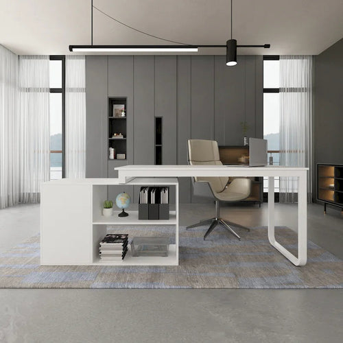Bureau de direction en L avec caisson de rangement pour la maison et le bureau