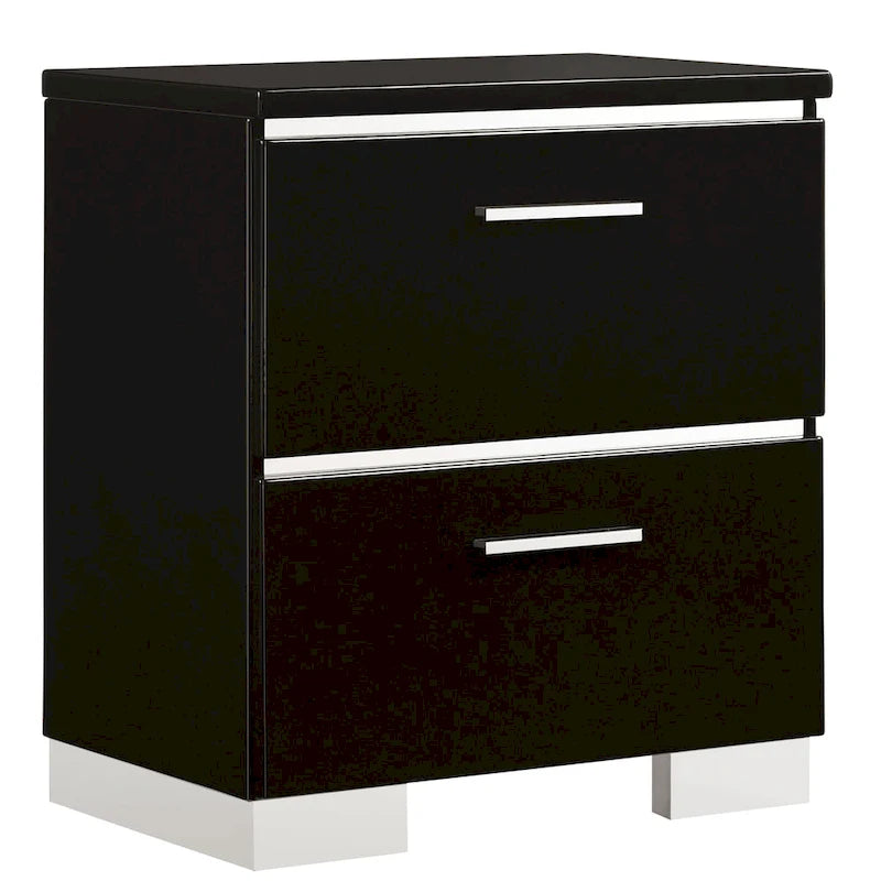 Table de chevet Lofa moderne noir brillant en bois avec 2 tiroirs et ports USB par