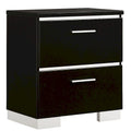 Table de chevet Lofa moderne noir brillant en bois avec 2 tiroirs et ports USB par