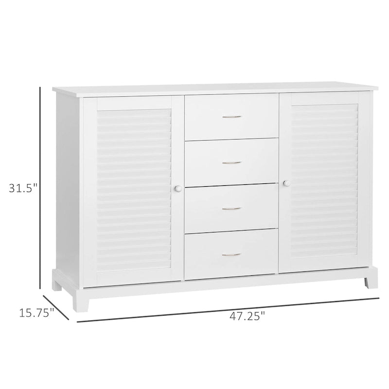 47Buffet de rangement moderne avec tiroirs et portes persiennes – Blanc – 47,25 L x 15,75 P x 31,5 H
