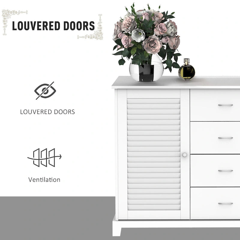 47Buffet de rangement moderne avec tiroirs et portes persiennes – Blanc – 47,25 L x 15,75 P x 31,5 H