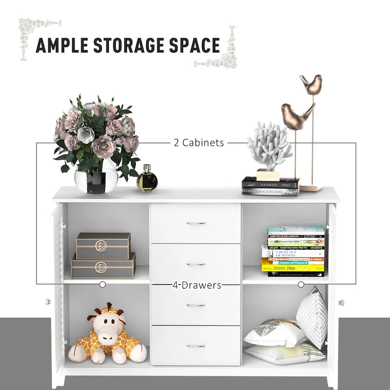 47Buffet de rangement moderne avec tiroirs et portes persiennes – Blanc – 47,25 L x 15,75 P x 31,5 H