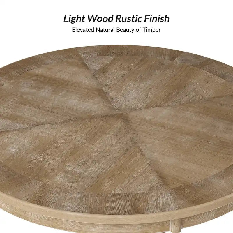Table à manger ronde Felicia Farmhouse en bois massif naturel avec piètement croisé pour 4 personnes par