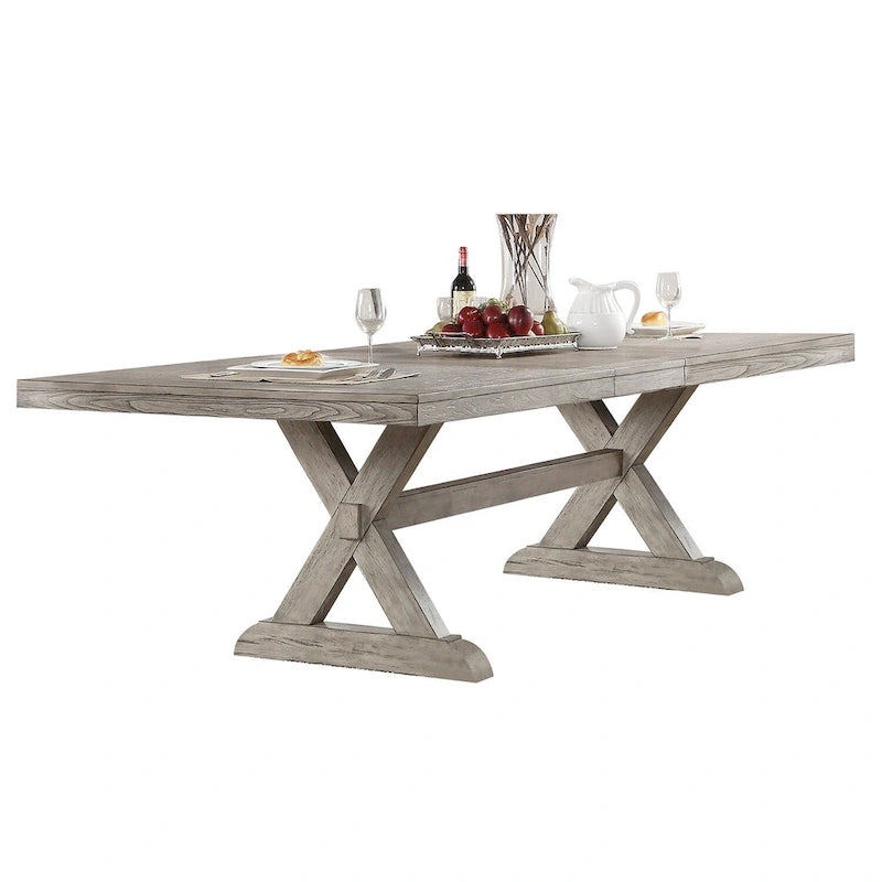 Table à manger rectangulaire avec rallonges en chêne gris