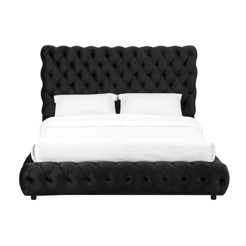 Lit plateforme capitonné en velours noir Mirilla