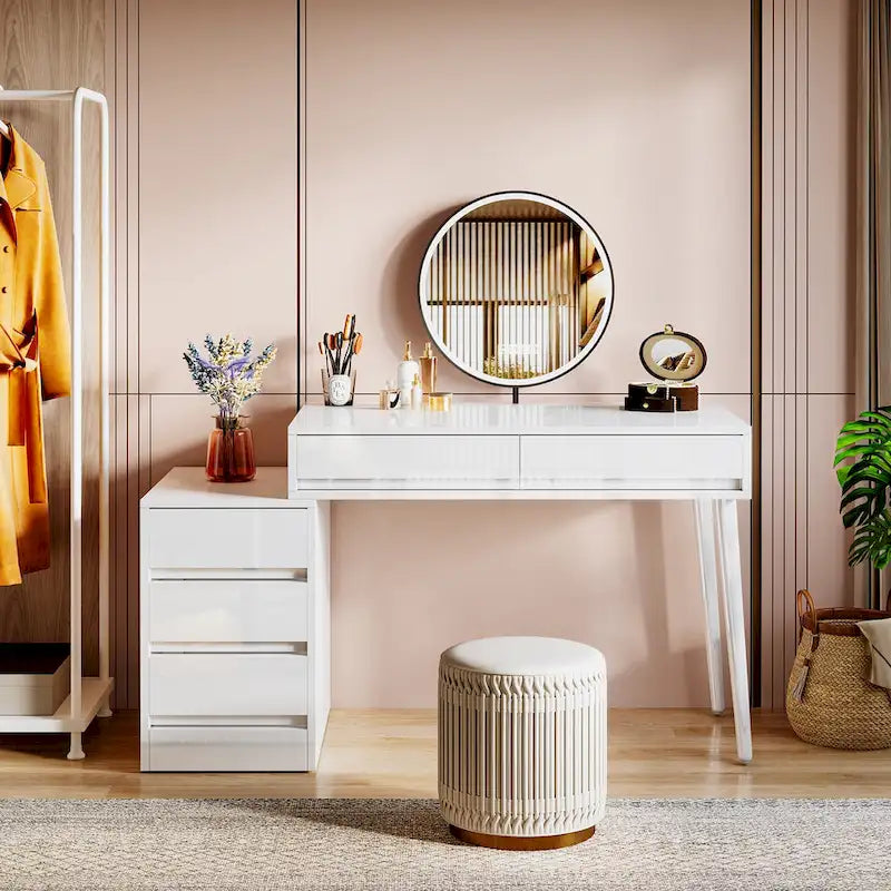 Coiffeuse moderne avec tiroirs, table de maquillage réversible (sans miroir)