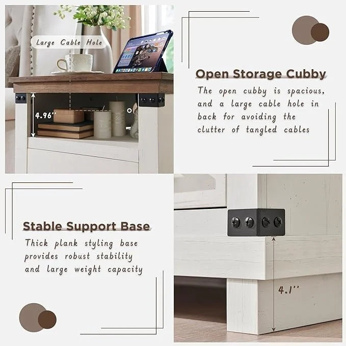 Table de chevet de ferme 18 avec station de charge, Table de nuit, Table d'appoint